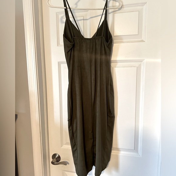 Windsor Suede Midi Spaghetti Strap Dress Army Green - Picture 3 of 3